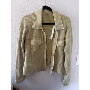 NWT Mono B Cactus Green Cropped Waffle Jacket size L. $49 retail